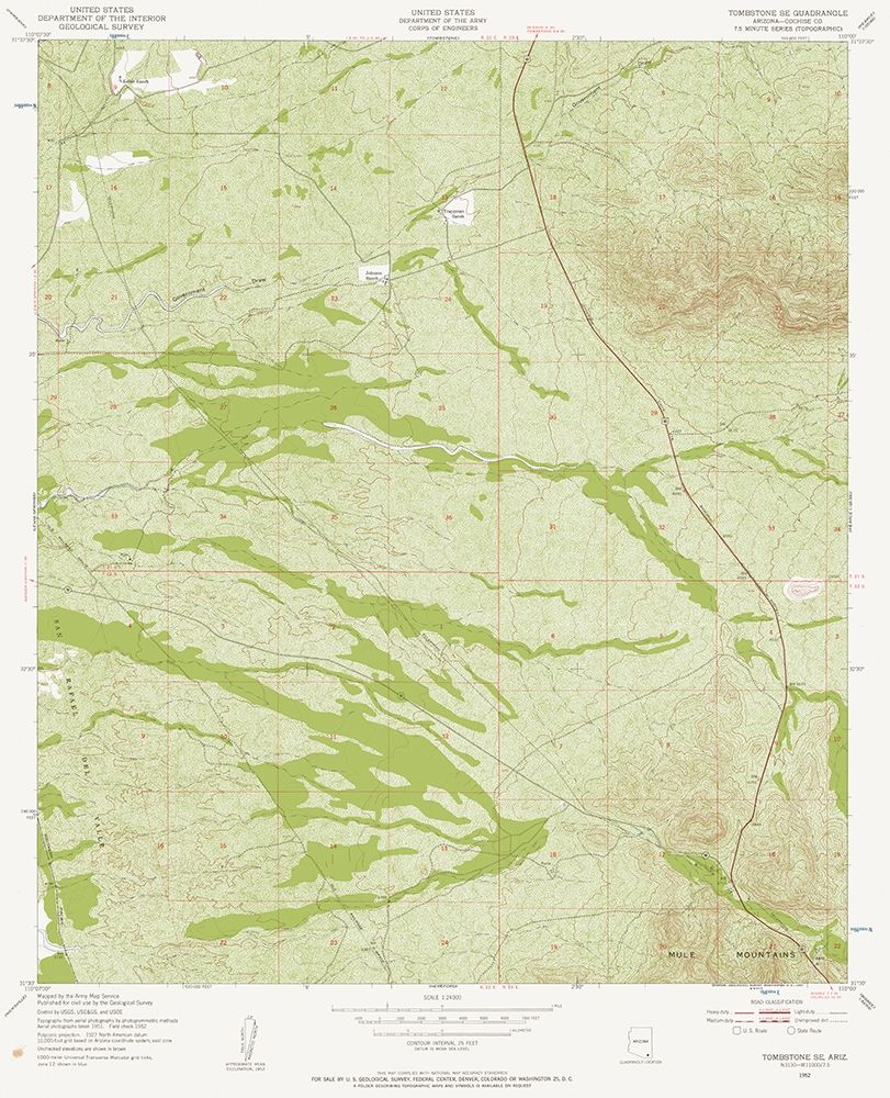 South East Tombstone Arizona Quad - USGS 1952 art print by USGS for $57.95 CAD