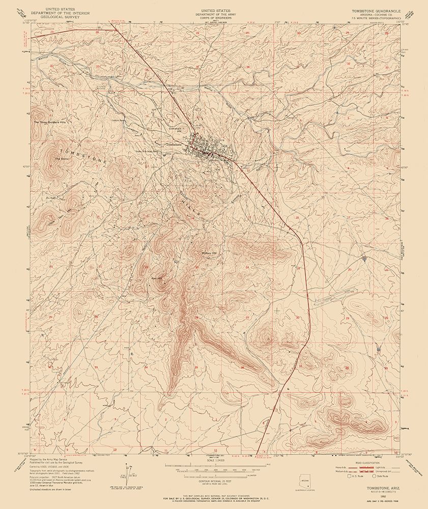 Tombstone Arizona Quad - USGS 1952 art print by USGS for $57.95 CAD