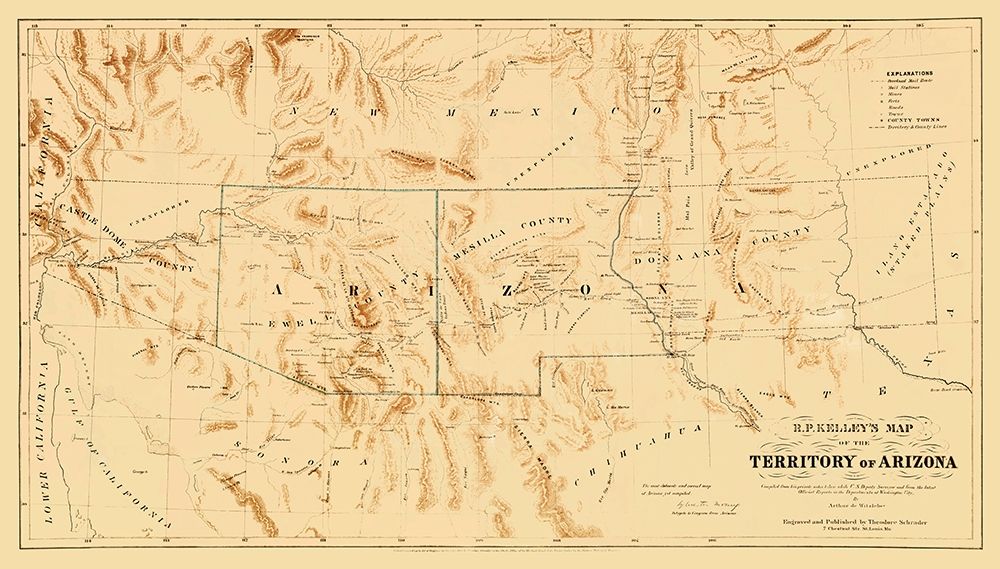 Arizona Territory from R.P. Kelley - Schrader 1860 art print by Schrader for $57.95 CAD