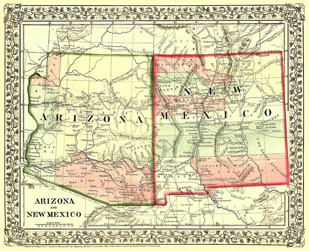 Arizona  New Mexico - Mitchell 1867 art print by Mitchell for $57.95 CAD
