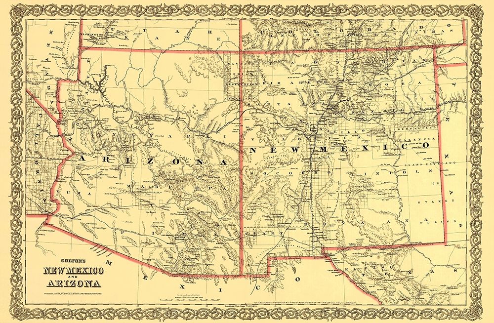 Arizona  New Mexico - Colton 1873 art print by Colton for $57.95 CAD