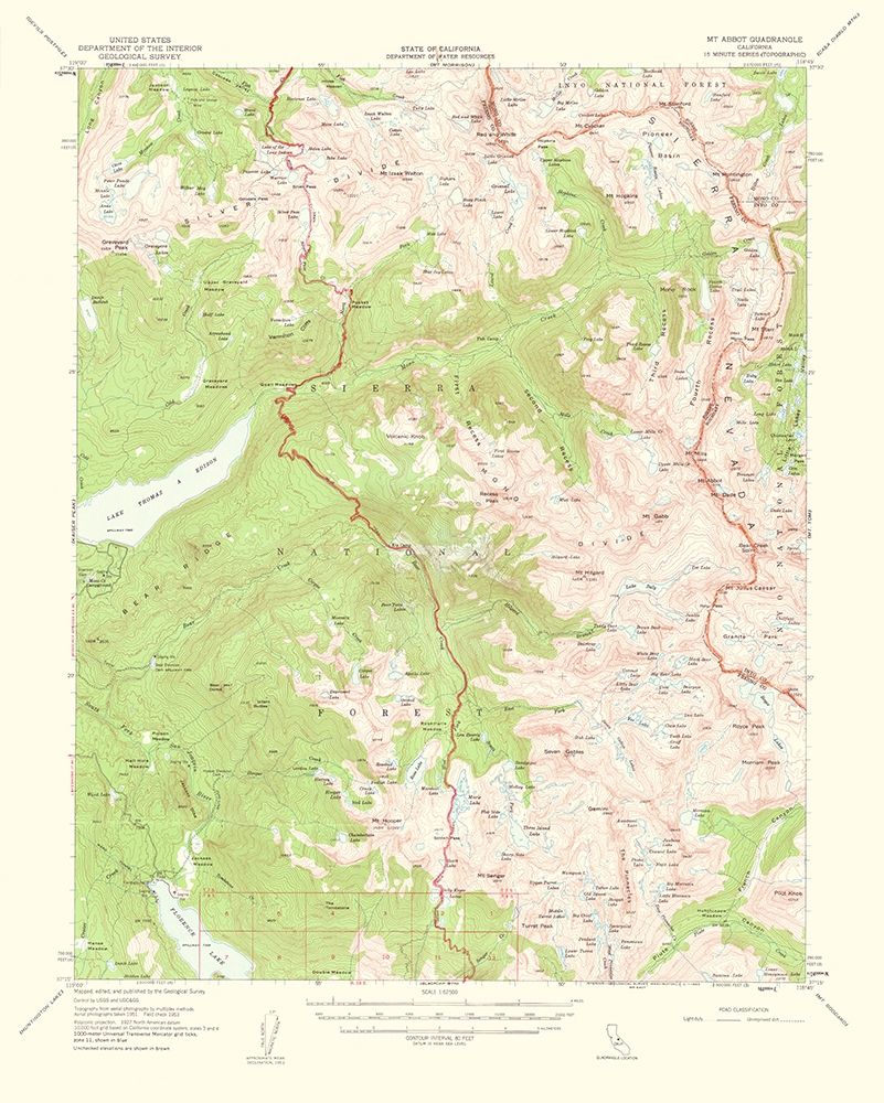 Mt Abbot California Quad - USGS 1963 art print by USGS for $57.95 CAD