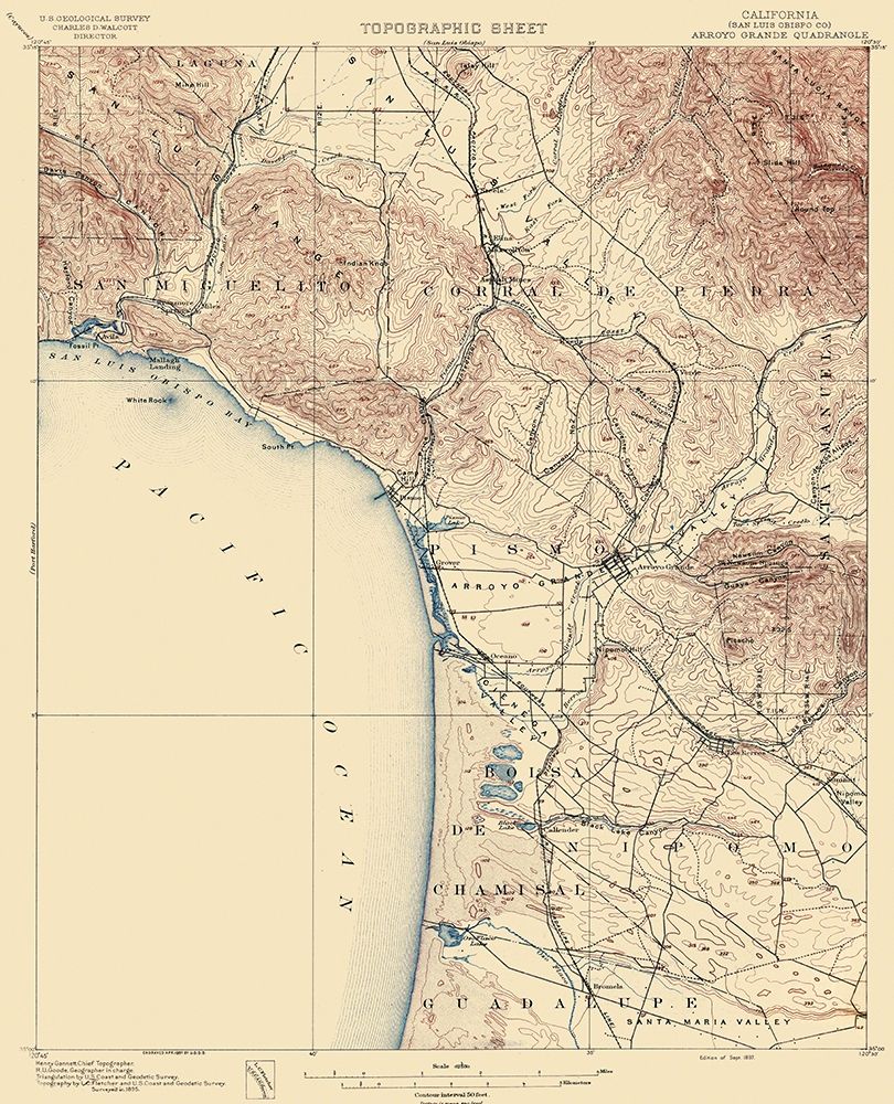 Arroyo Grande California Quad - USGS 1897 art print by USGS for $57.95 CAD