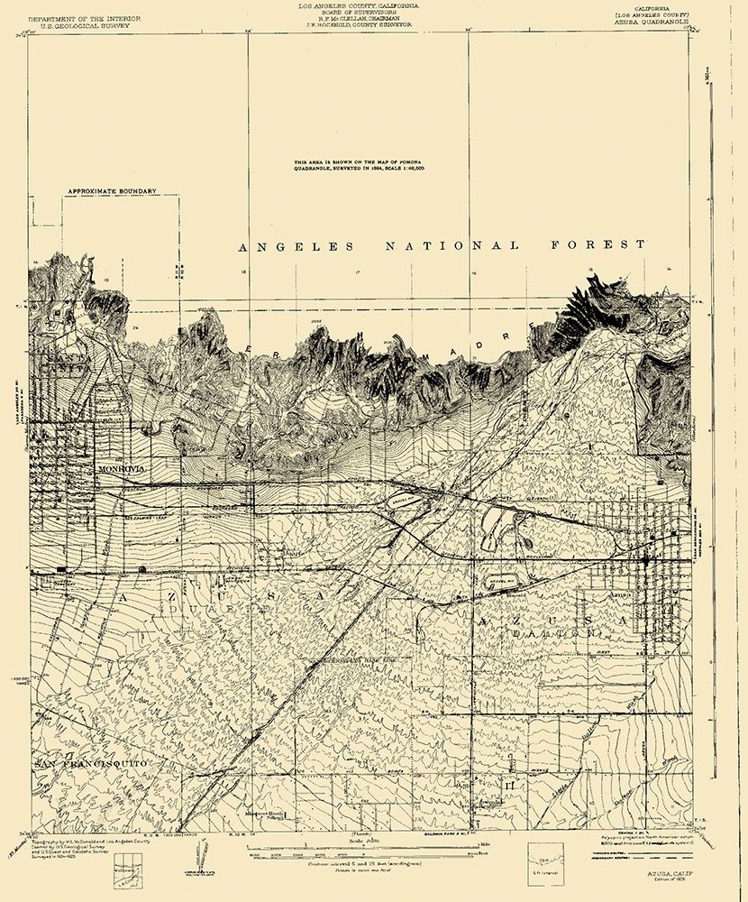 Azusa California Quad - USGS 1928 art print by USGS for $57.95 CAD