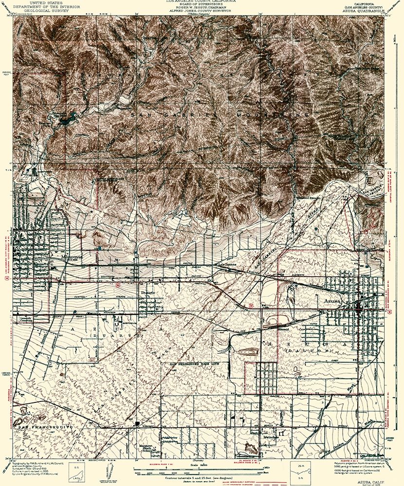 Azusa California Quad - USGS 1939 art print by USGS for $57.95 CAD