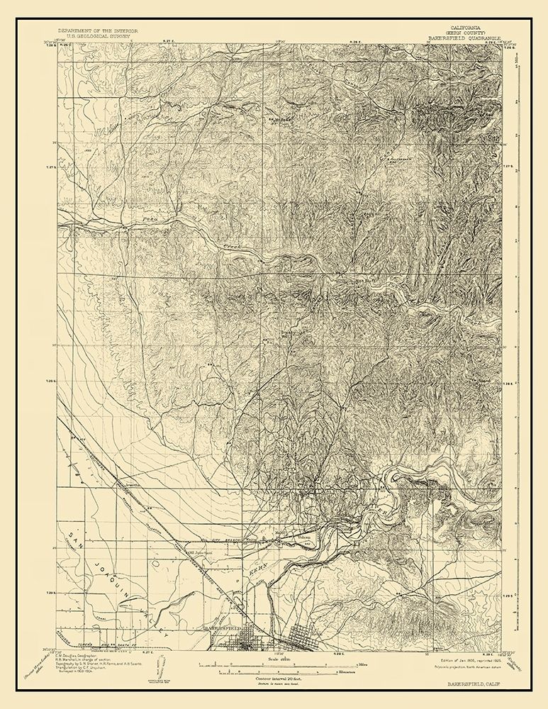 Bakersfield California Quad - USGS 1906 art print by USGS for $57.95 CAD