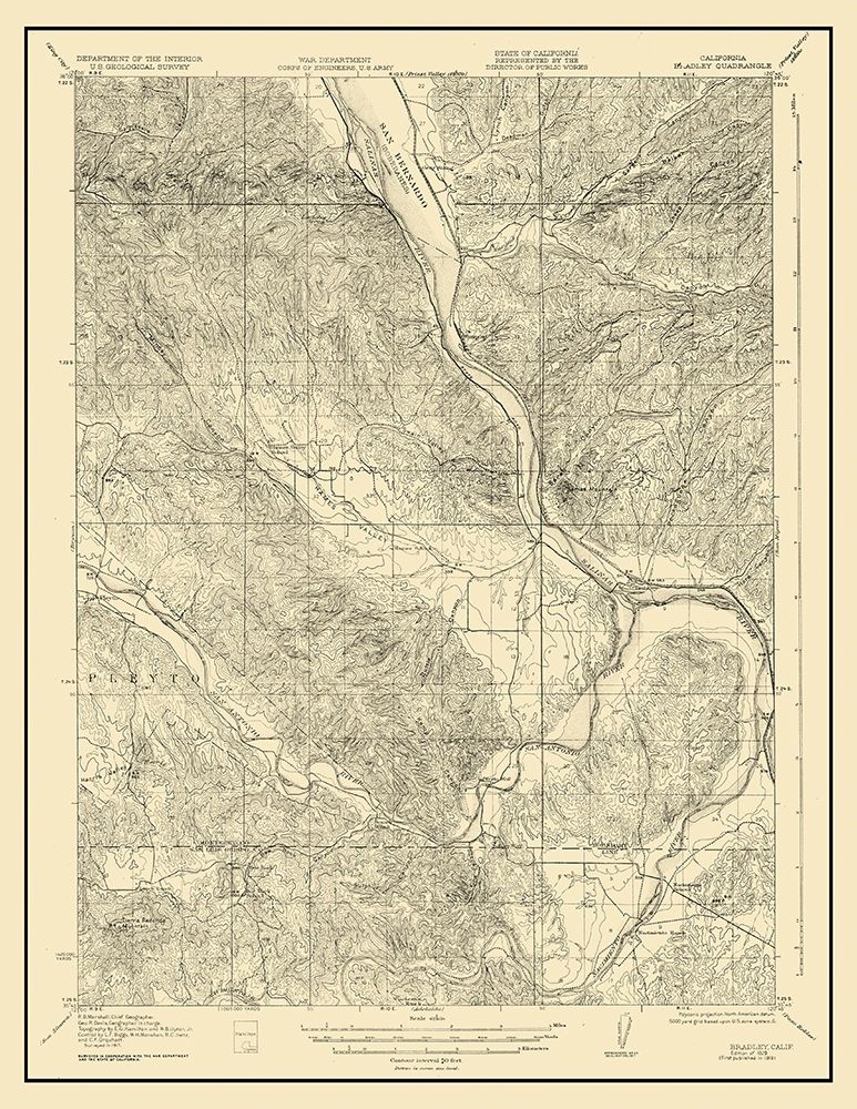 Bradley California Quad - USGS 1929 art print by USGS for $57.95 CAD