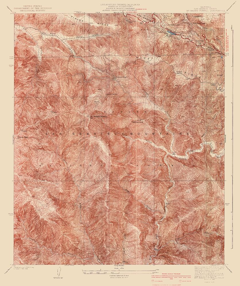 Mt Baden Powell California Quad - USGS 1940 art print by USGS for $57.95 CAD