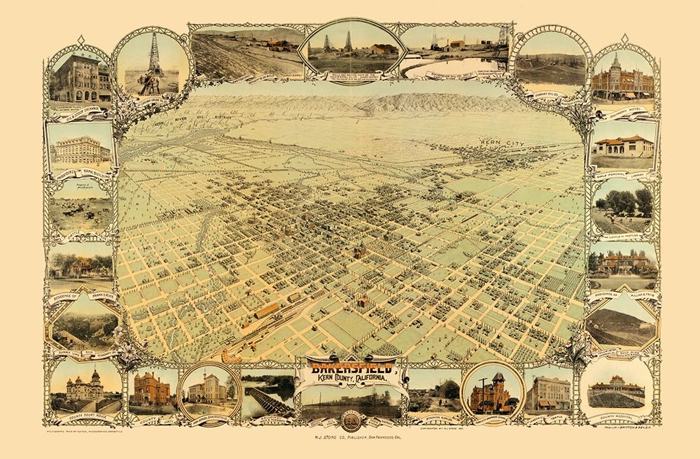 Bakersfield California - Stone 1901 art print by Stone for $57.95 CAD