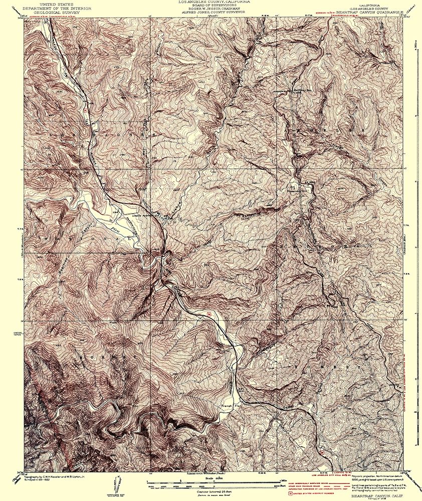 Beartrap Canyon California Quad - USGS 1938 art print by USGS for $57.95 CAD