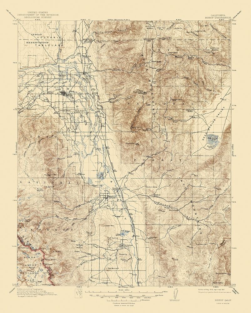 Bishop California Quad - USGS 1913 art print by USGS for $57.95 CAD
