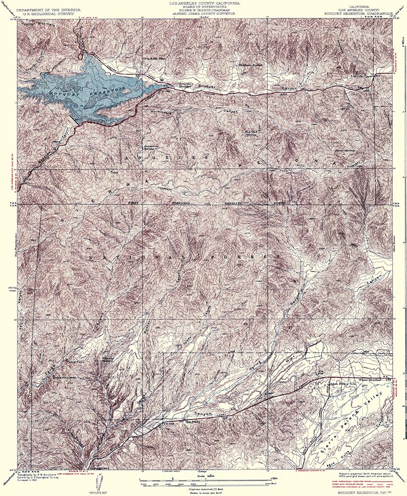 Bouquet Reservoir California Quad - USGS 1937 art print by USGS for $57.95 CAD