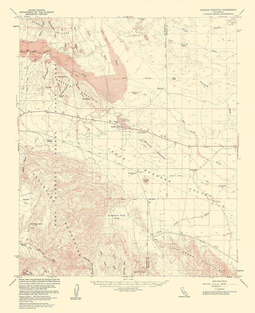 Borrego Mountain California Quad - USGS 1961 art print by USGS for $57.95 CAD
