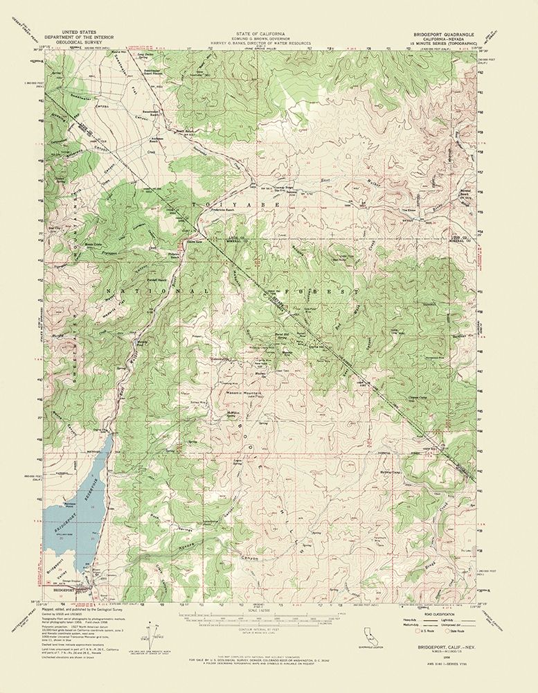 Bridgeport California Nevada Quad - USGS 1958 art print by USGS for $57.95 CAD
