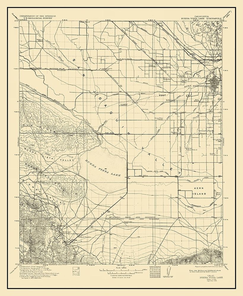 Buena Vista Lake California Quad - USGS 1912 art print by USGS for $57.95 CAD