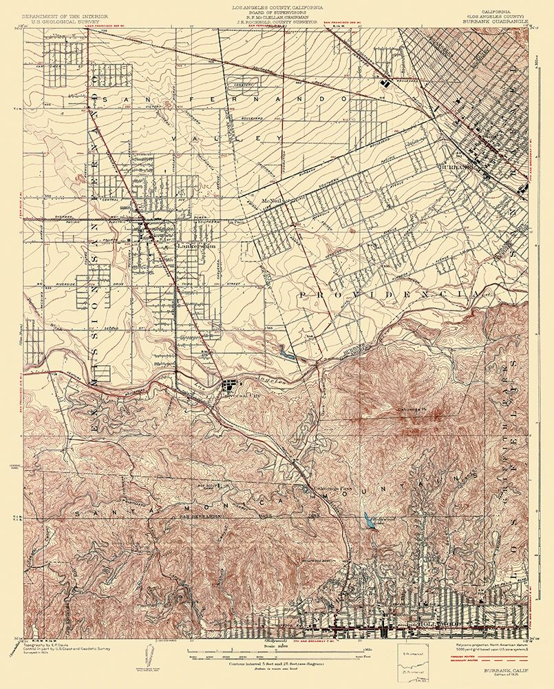 Burbank California Quad - USGS 1926 art print by USGS for $57.95 CAD