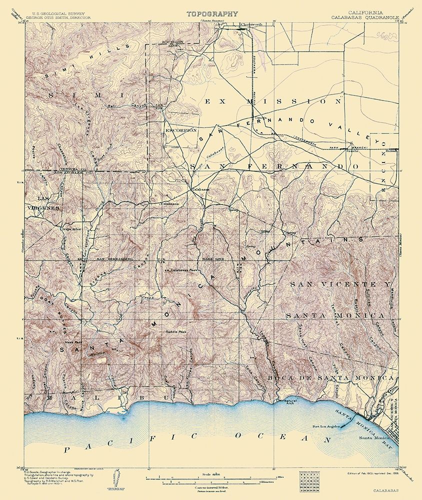 Calabasas California Quad - USGS 1903 art print by USGS for $57.95 CAD