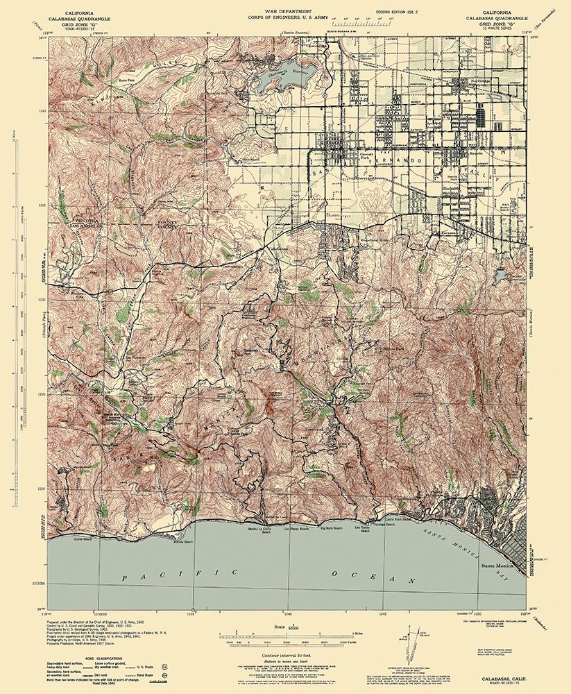 Calabasas California Quad - USGS 1944 art print by USGS for $57.95 CAD