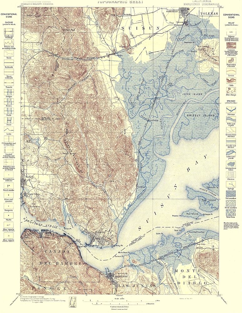 Carquinez Straight California Quad - USGS 1898 art print by USGS for $57.95 CAD