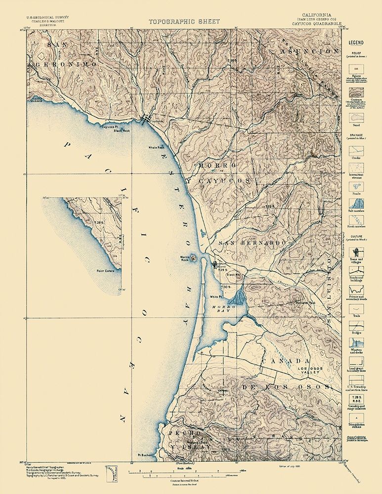 Cayucos California Quad - USGS 1897 art print by USGS for $57.95 CAD