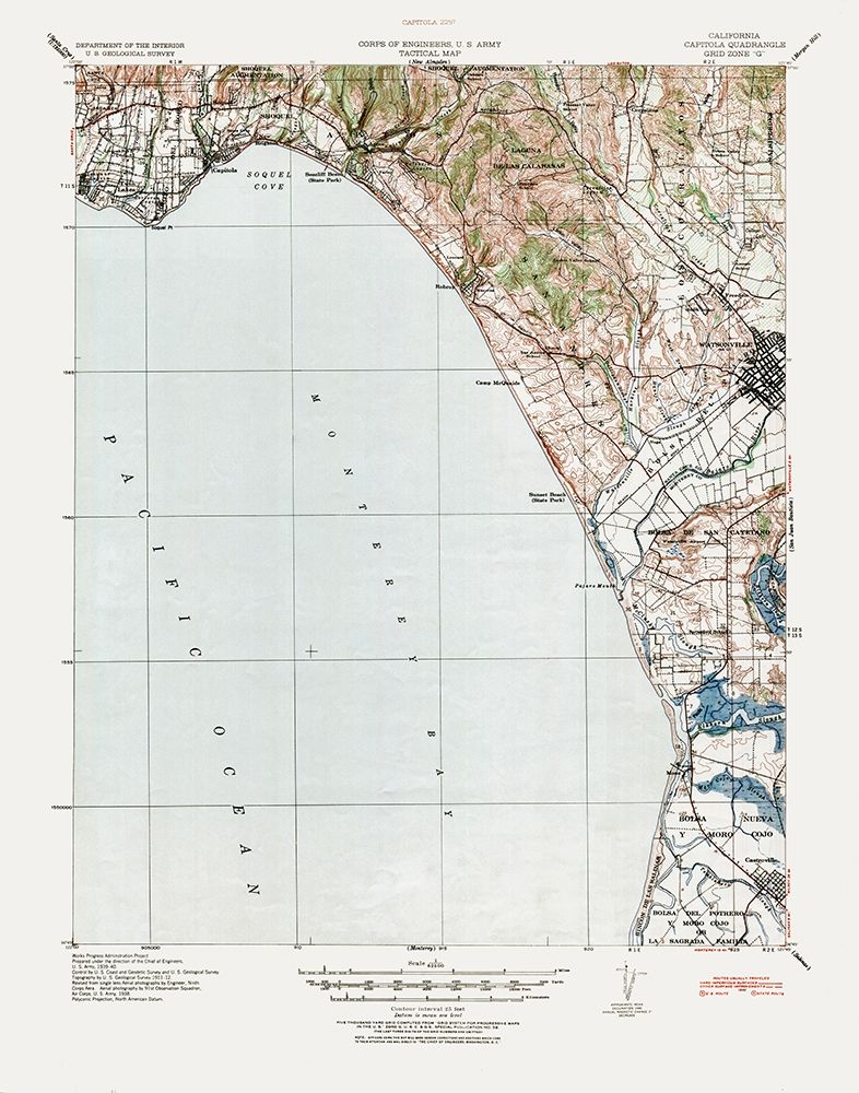 Capitola California Quad - USGS 1940 art print by USGS for $57.95 CAD