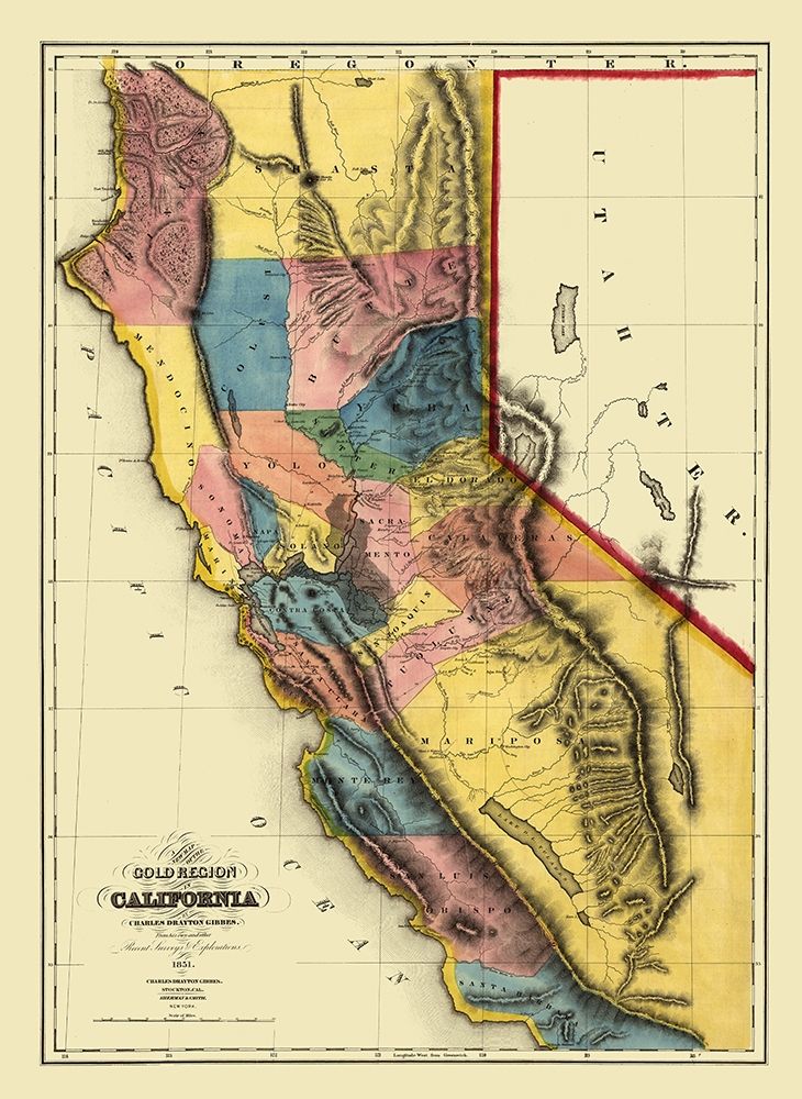 California Gold Regions - Gibbes 1851 art print by Gibbes for $57.95 CAD