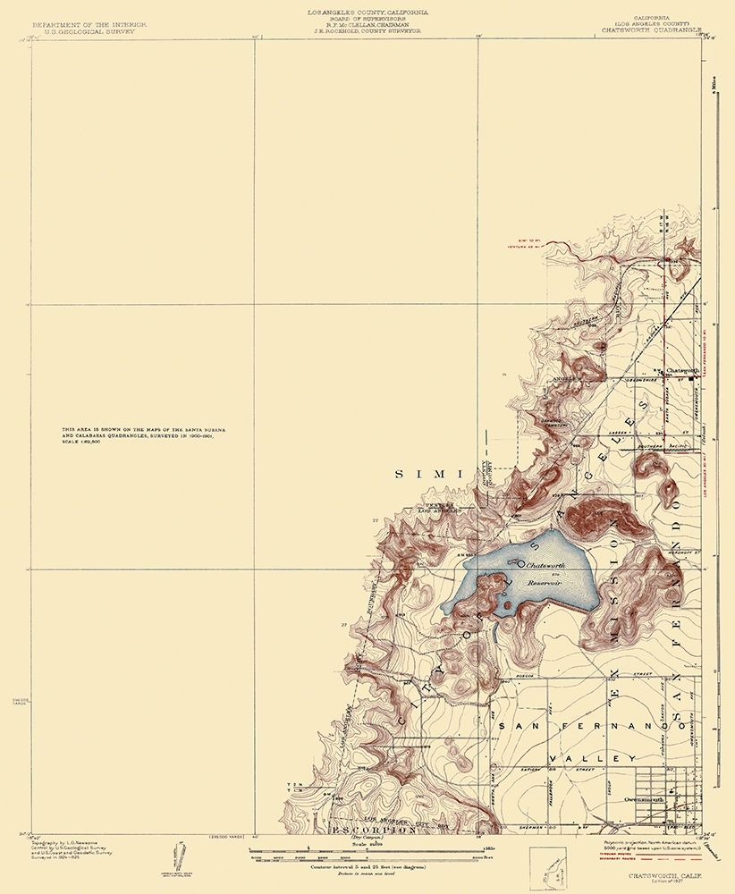 Chatsworth California Quad - USGS 1927 art print by USGS for $57.95 CAD