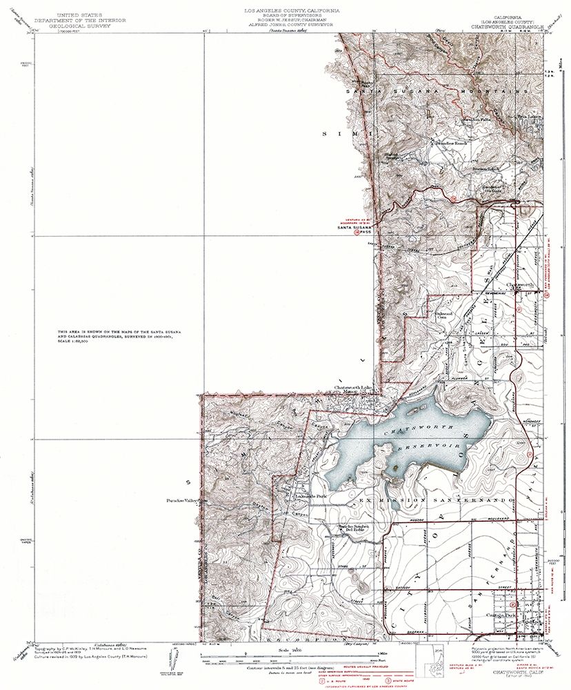 Chatsworth California Quad - USGS 1940 art print by USGS for $57.95 CAD