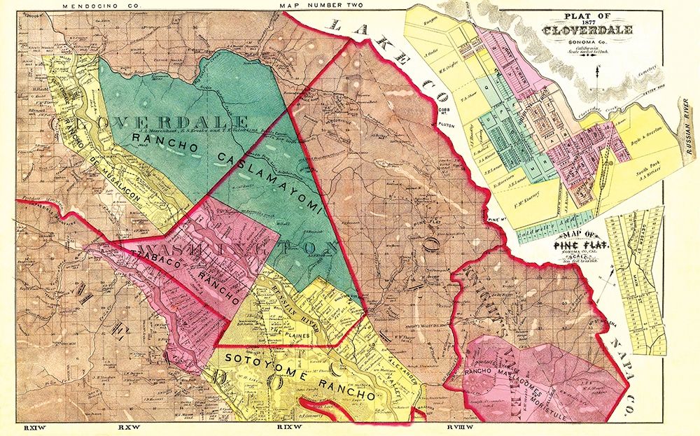 Plat of Cloverdale California - Thompson 1877 art print by Thompson for $57.95 CAD