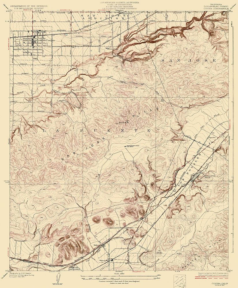 Covina California Quad - USGS 1927 art print by USGS for $57.95 CAD
