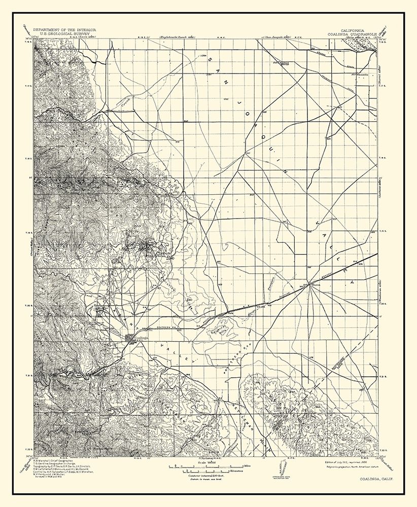 Coalinga California Quad - USGS 1912 art print by USGS for $57.95 CAD