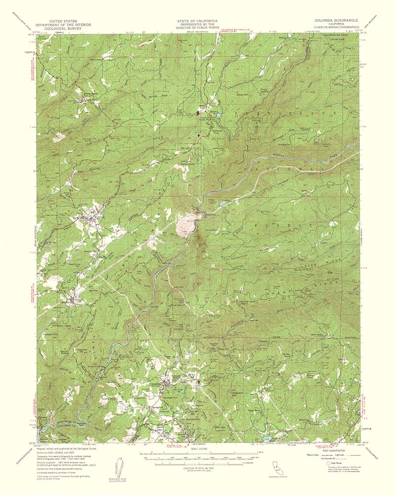 Columbia California Quad - USGS 1961 art print by USGS for $57.95 CAD