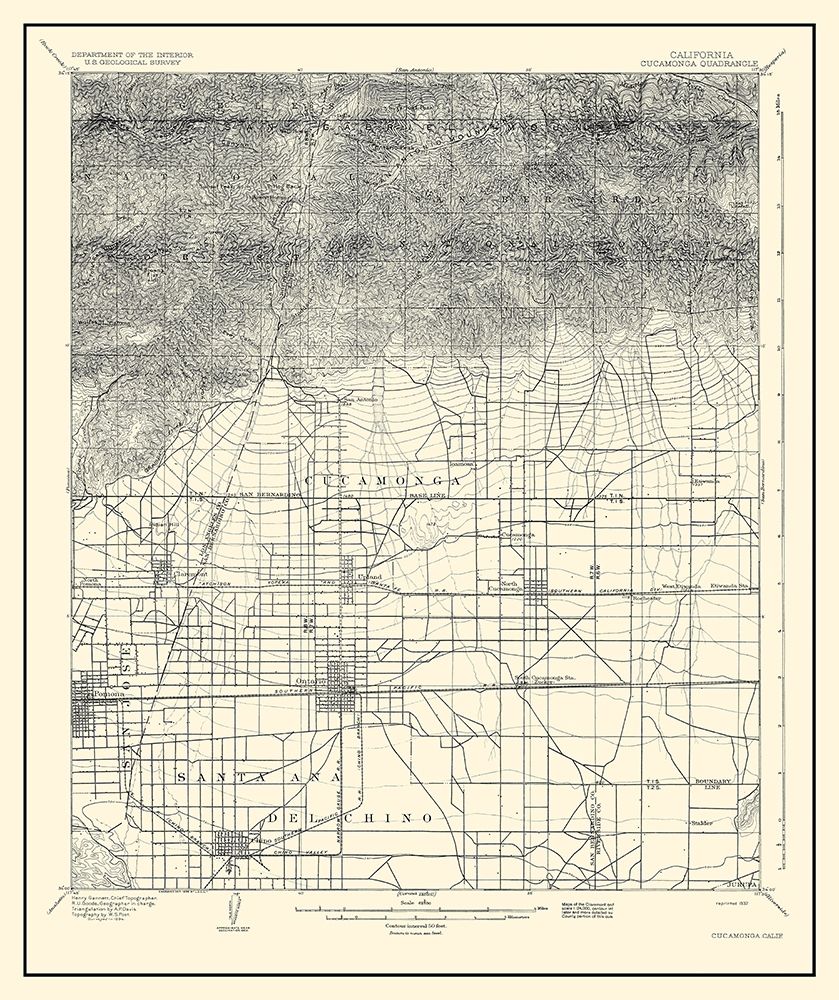 Cucamonga California Quad - USGS 1932 art print by USGS for $57.95 CAD