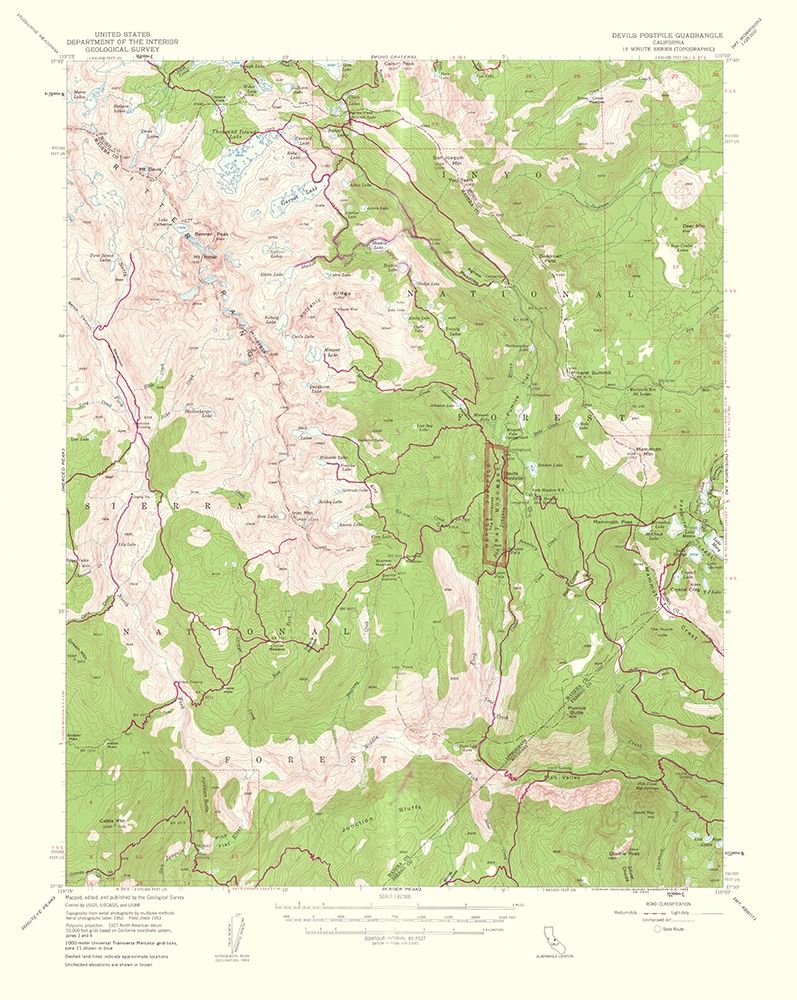 Devils Postpile California Quad - USGS 1963 art print by USGS for $57.95 CAD
