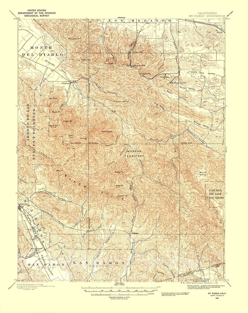 Mt Diablo California Quad - USGS 1896 art print by USGS for $57.95 CAD