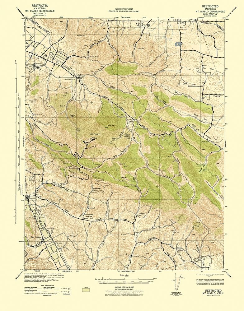 Mt Diablo California Quad - USGS 1943 art print by USGS for $57.95 CAD