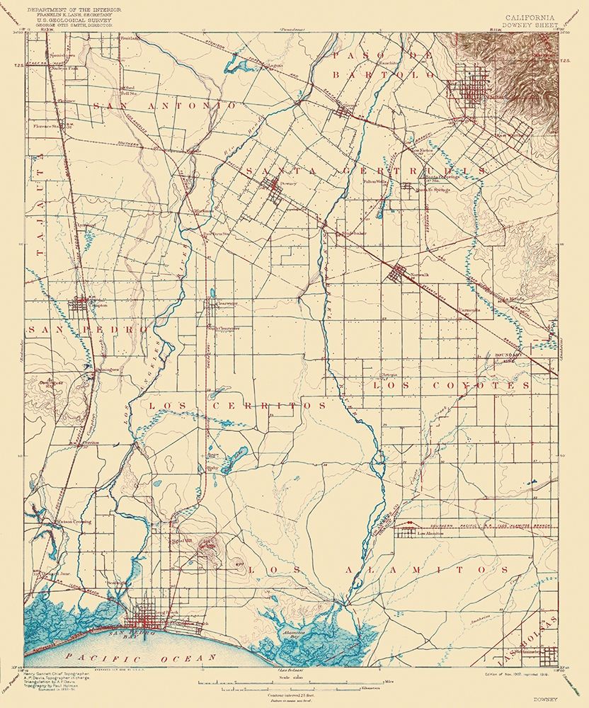 Downey California Sheet - USGS 1902 art print by USGS for $57.95 CAD