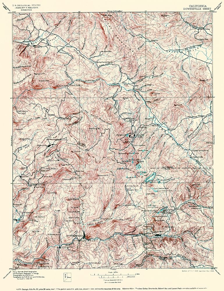 Downieville California Quad - USGS 1897 art print by USGS for $57.95 CAD
