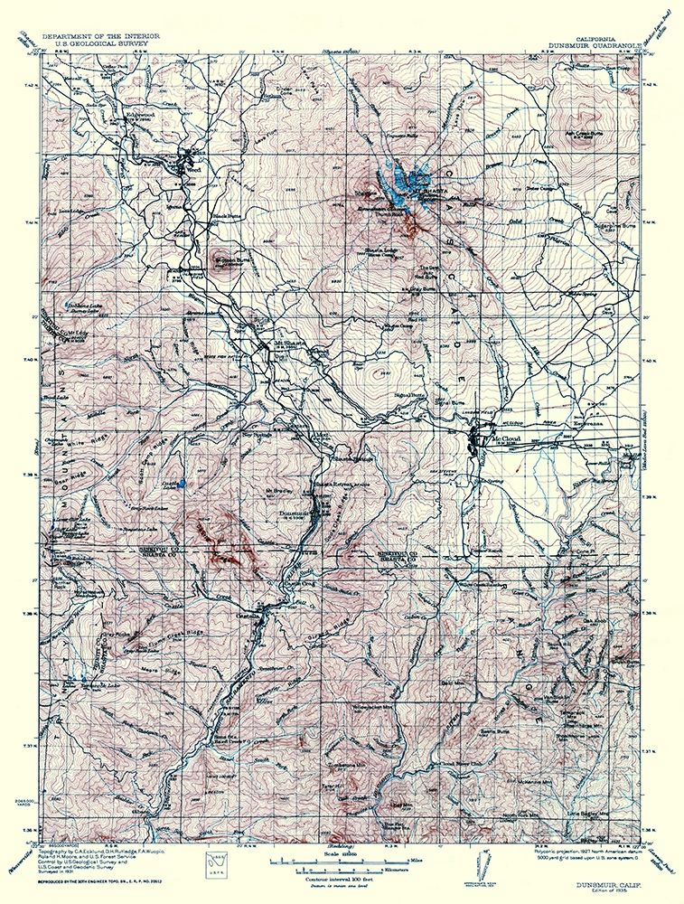 Dunsmuir California Quad - USGS 1935 art print by USGS for $57.95 CAD