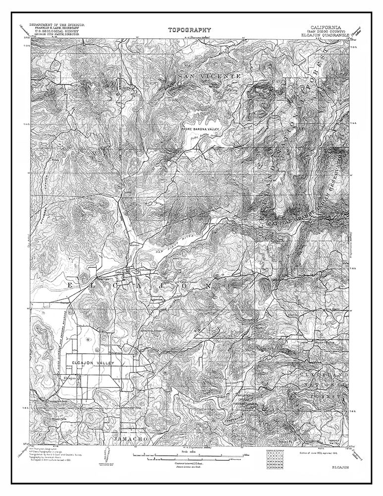El Cajon California Quad - USGS 1903 art print by USGS for $57.95 CAD