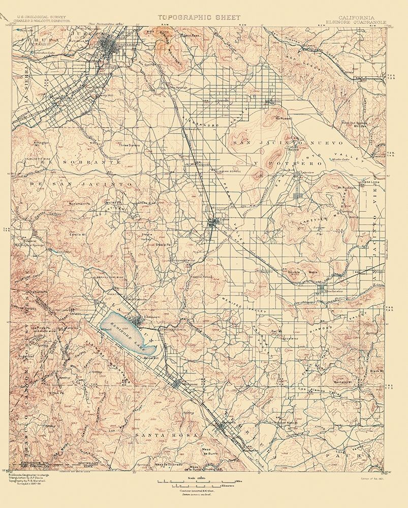 Elsinore California Quad - USGS 1901 art print by USGS for $57.95 CAD