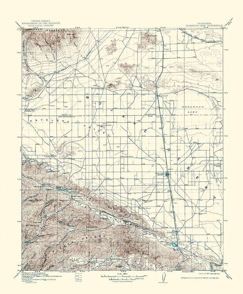 Elizabeth Lake California Quad - USGS 1917 art print by USGS for $57.95 CAD