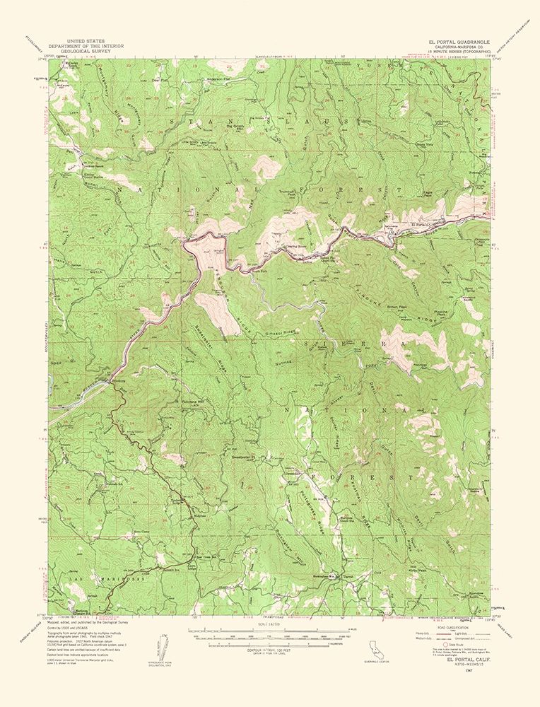 El Portal California Quad - USGS 1964 art print by USGS for $57.95 CAD