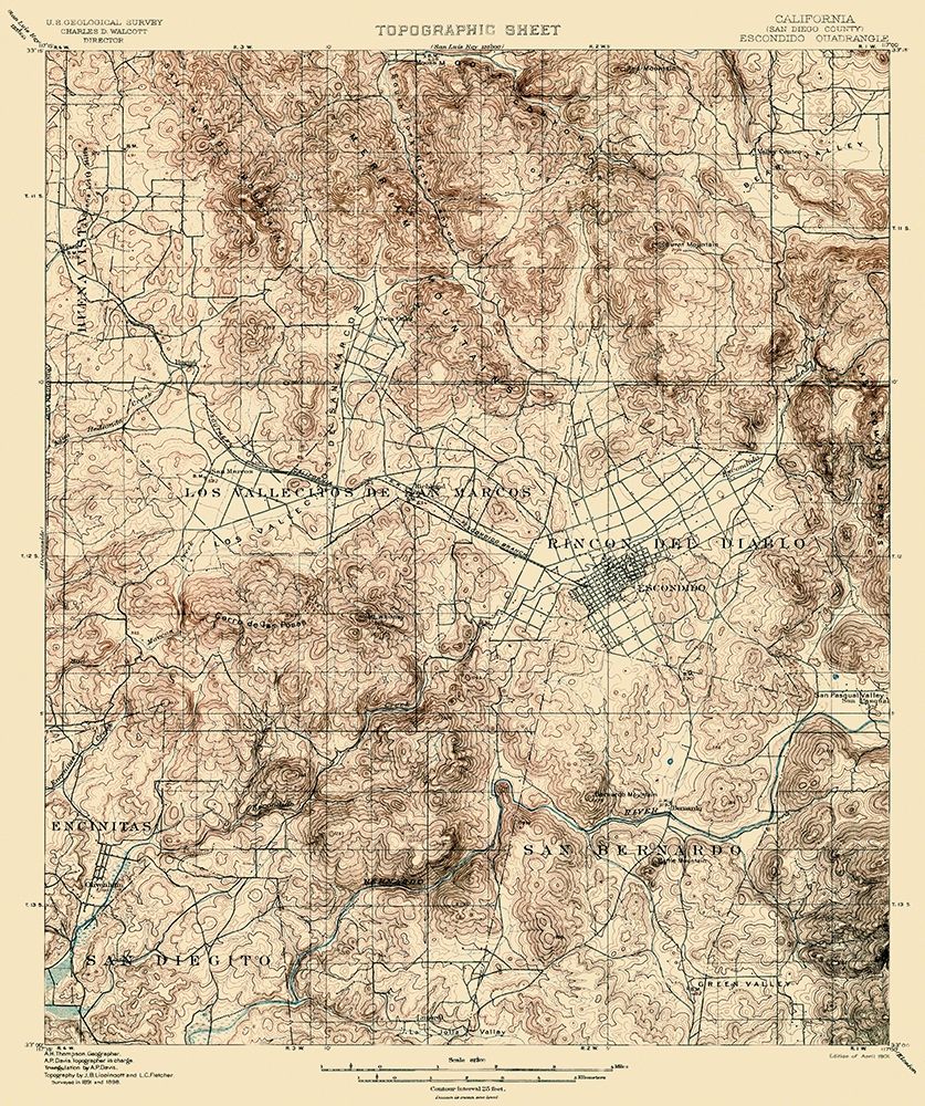 Escondido California Quad - USGS 1901 art print by USGS for $57.95 CAD