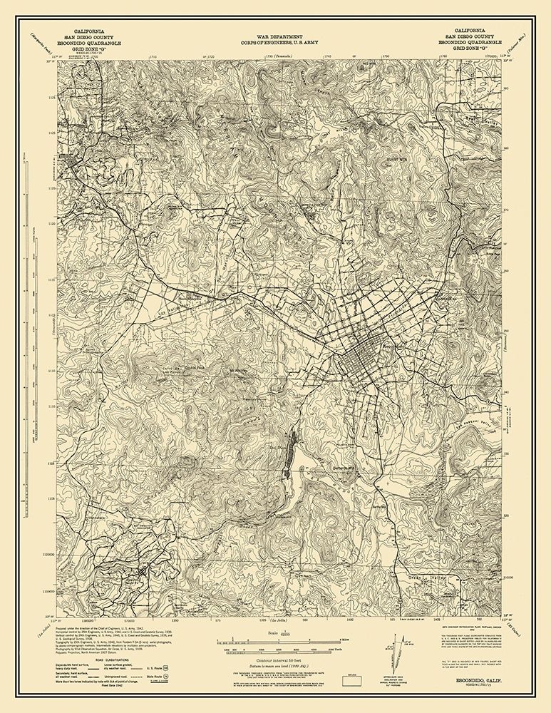 Escondido California Quad - USGS 1942 art print by USGS for $57.95 CAD