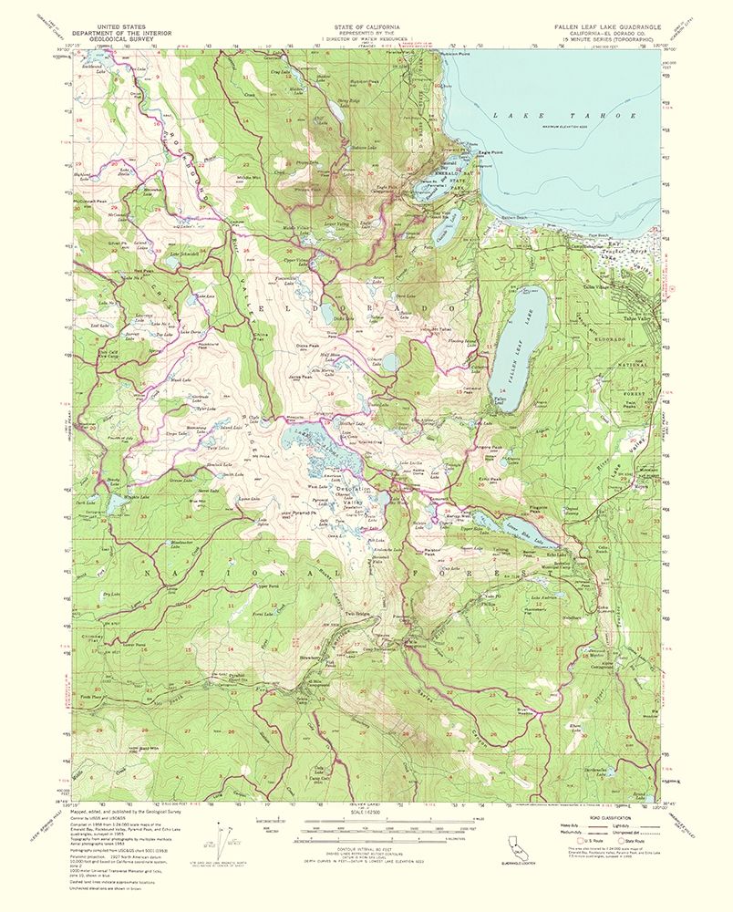 Fallen Leaf Lake California Quad - USGS 1964 art print by USGS for $57.95 CAD