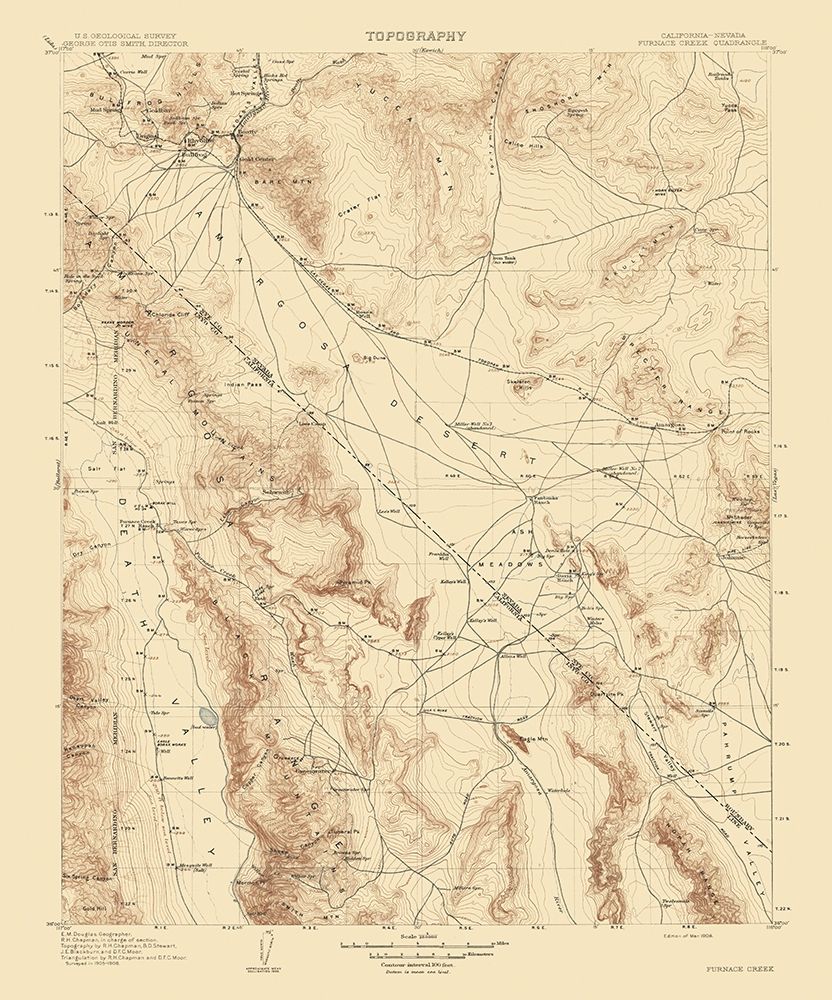 Furnace Creek California Nevada Quad - USGS 1908 art print by USGS for $57.95 CAD