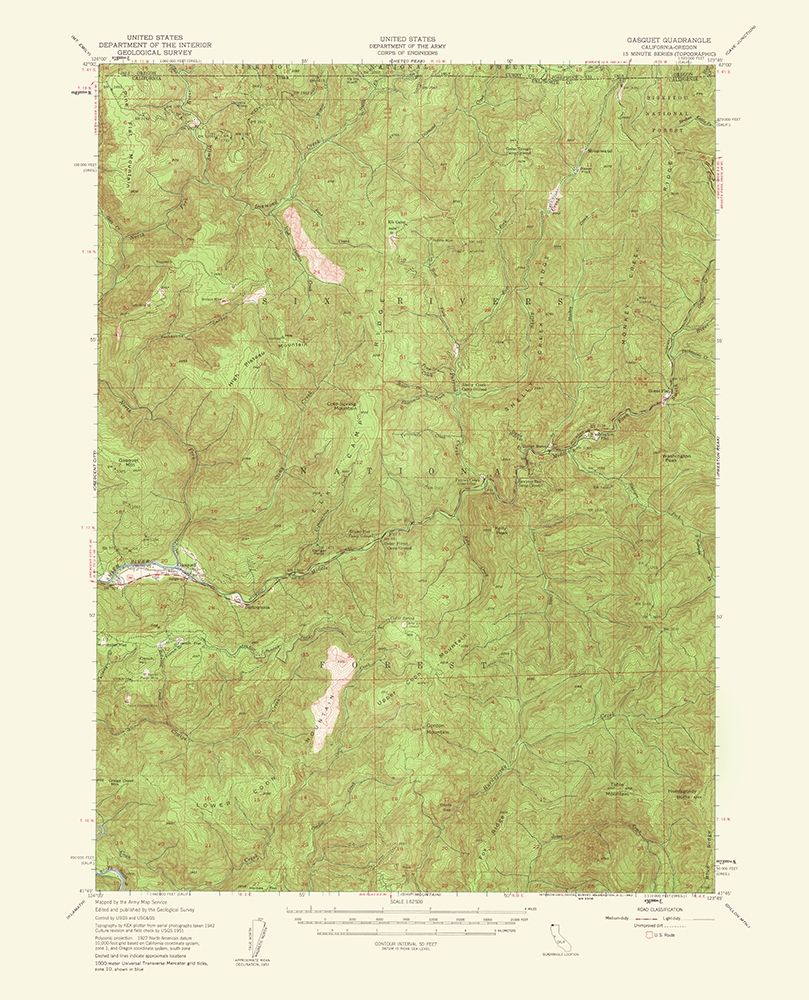 Gasquet California Oregon Quad - USGS 1951 art print by USGS for $57.95 CAD