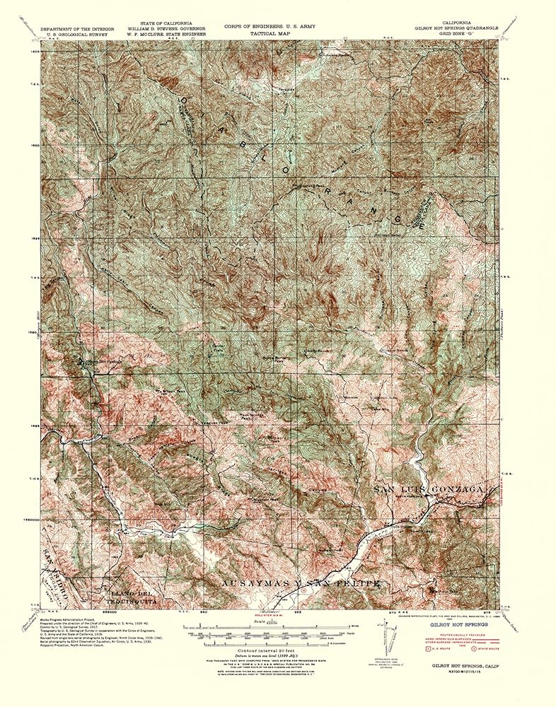 Gilroy Hot Springs California Quad - USGS 1940 art print by USGS for $57.95 CAD