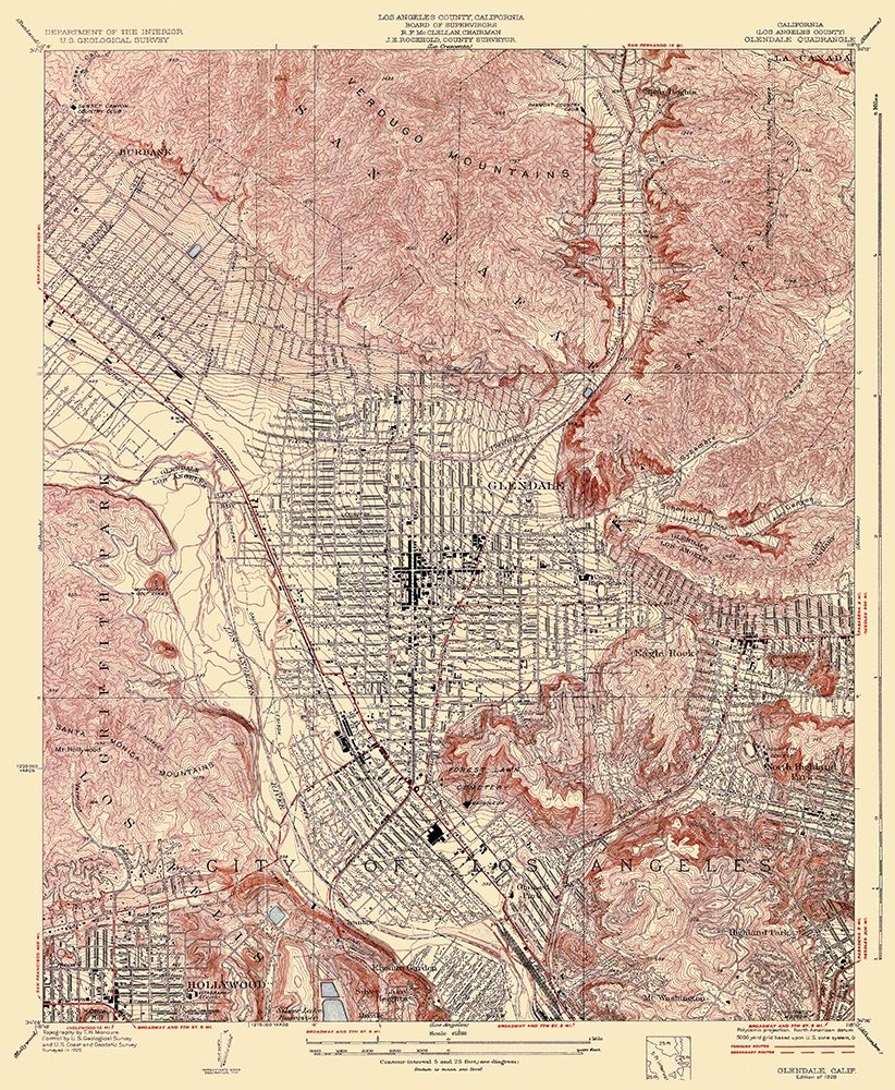Glendale California Quad - USGS 1928 art print by USGS for $57.95 CAD